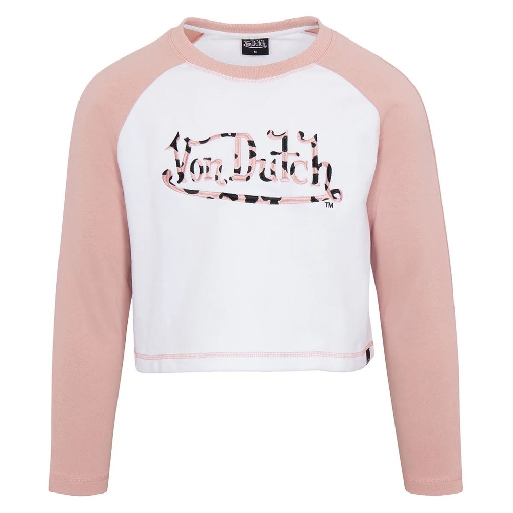 New VON DUTCH Pink Leopard Urban Outfitters top sweatshirt  Large L embroidered